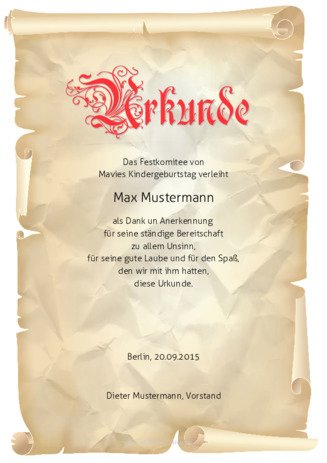 Mustertext Ehrenurkunde