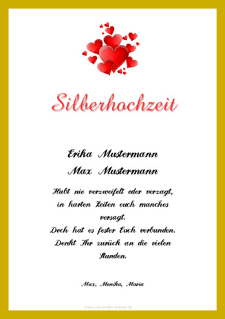 Mustertext Urkunde Silberhochzeit