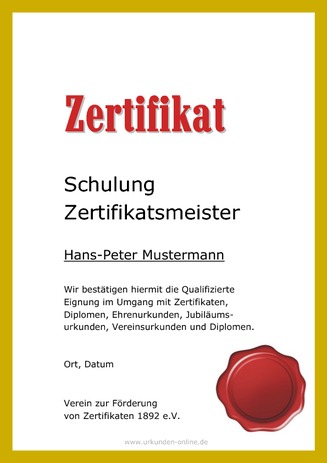 Zertifikate Mustertext