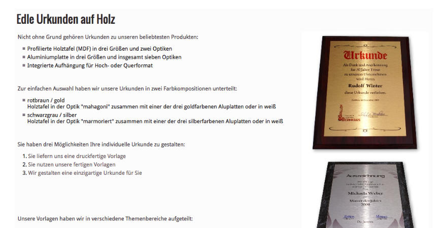 Edle Urkunden auf Holz und Aluminium