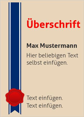 Ehrenurkunde, Vereinsurkunde, Zertifikathier online gestalten Urkunde Siegel mit Band Blau, Braun (Siegel, Medaillen, Bänder)