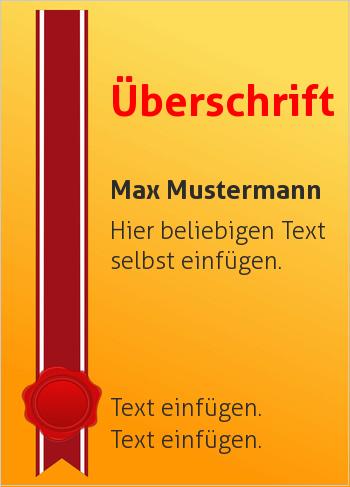 Ehrenurkunde, Vereinsurkunde, Zertifikathier online gestalten Zertifikat Siegel mit Band Rot, Gold (Siegel, Medaillen, Bänder)