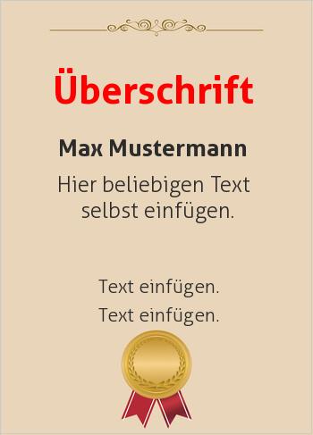 Ehrenurkunde, Vereinsurkunde, Zertifikathier online gestalten Urkunde Medaille, Hintergrund Braun (Siegel, Medaillen, Bänder)