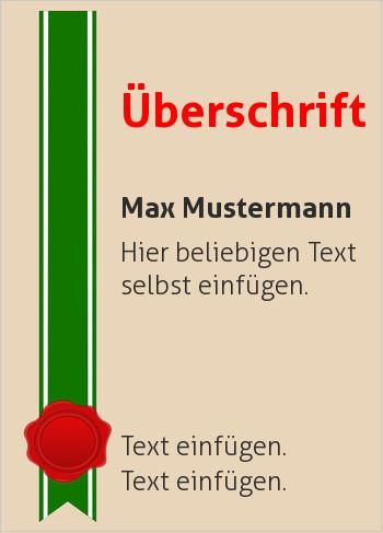 Ehrenurkunde, Vereinsurkunde, Zertifikathier online gestalten Diplom Siegel mit Band Grün, Braun (Siegel, Medaillen, Bänder)