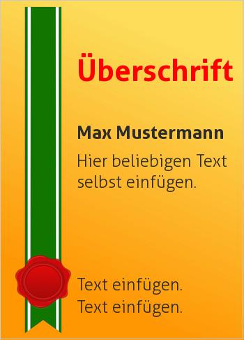 Ehrenurkunde, Vereinsurkunde, Zertifikathier online gestalten Diplom Siegel mit Band Grün, Gold (Siegel, Medaillen, Bänder)