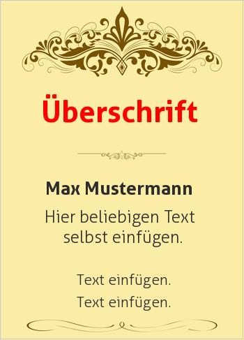 Ehrenurkunde, Vereinsurkunde, Zertifikathier online gestalten Ornament oben, Gelb (Vintage)