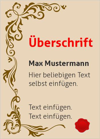 Ehrenurkunde, Vereinsurkunde, Zertifikathier online gestalten Ornamente links und unten, Siegel, Braun (Vintage)