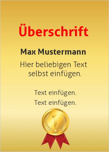 Ehrenurkunde, Vereinsurkunde, Zertifikathier online gestalten Urkunde Medaille Gold, Rot (Siegel, Medaillen, Bänder)
