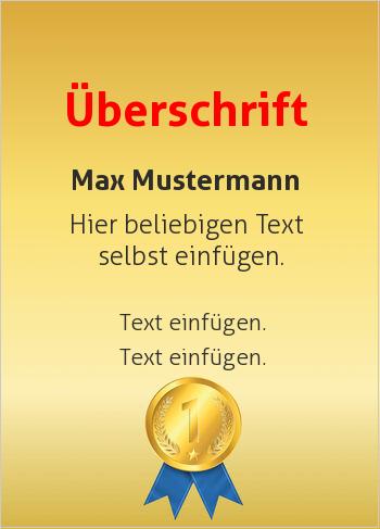 Ehrenurkunde, Vereinsurkunde, Zertifikathier online gestalten Urkunde Medaille Gold, Blau (Siegel, Medaillen, Bänder)