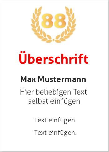 Jubiläumsurkunde, Ehrenurkunde, Geburtstags-Urkundehier online gestalten Jubiläum 88, Lorbeerkranz (Zahlen für Jubiläen)