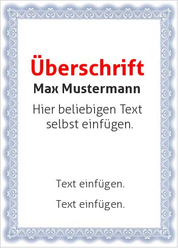 Zertifikate, Diplome, Urkundenhier online gestalten Wertpapier, blauer Rahmen (Diplome und Zertifikate)