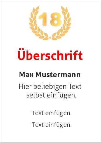 Jubiläumsurkunde, Ehrenurkunde, Geburtstags-Urkundehier online gestalten Jubiläum 18, Lorbeerkranz (Zahlen für Jubiläen)