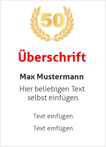 Jubiläumsurkunde, Ehrenurkunde, Geburtstags-Urkundehier online gestalten Jubiläum 50, Lorbeerkranz (Zahlen für Jubiläen)