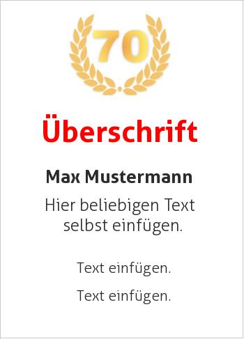 Jubiläumsurkunde, Ehrenurkunde, Geburtstags-Urkundehier online gestalten Jubiläum 70, Lorbeerkranz (Zahlen für Jubiläen)