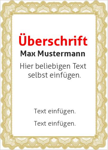 Zertifikate, Diplome, Urkundenhier online gestalten Wertpapier, goldener Rahmen (Diplome und Zertifikate)