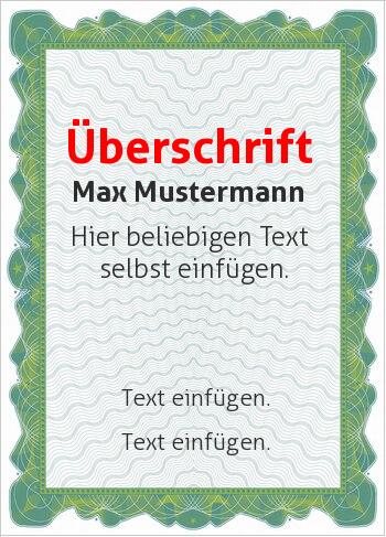 Zertifikate, Diplome, Urkundenhier online gestalten Wertpapier, grüner Rahmen (Diplome und Zertifikate)